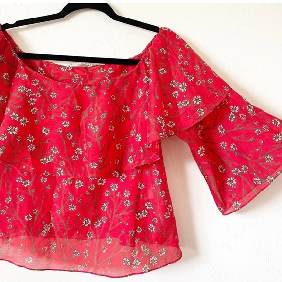 Alice + Olivia Off the shoulder lightweight silk cotton cottagecore blouse top - Picture 6 of 16